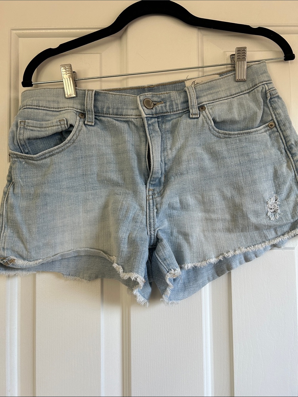 Women’s Light Blue Denim Cutoff Shorts with Frayed Hem